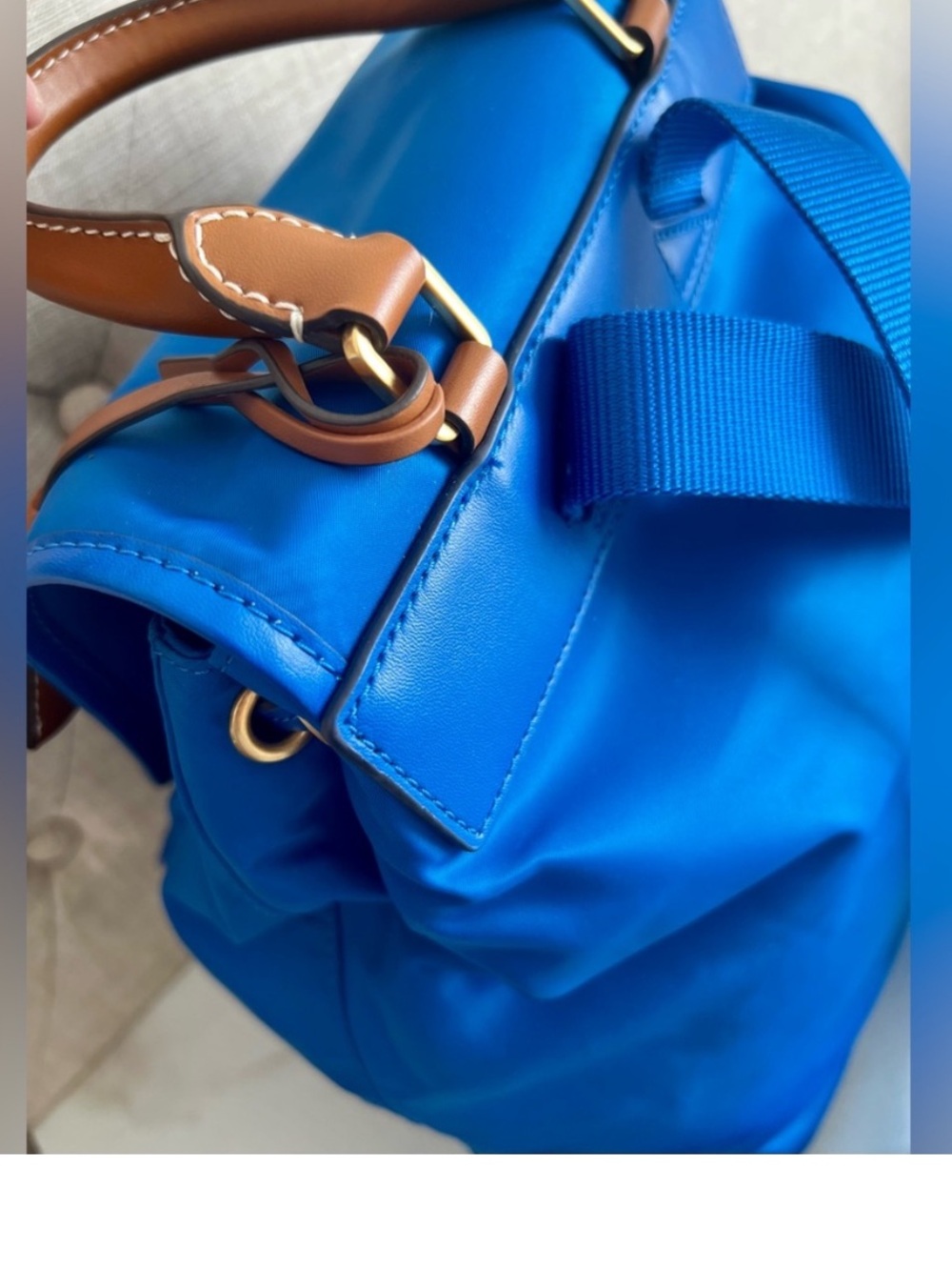 Tory Burch Perry Blue Nylon Backpack Leather Trim Gold Hardware NWOT - Picture 10 of 16
